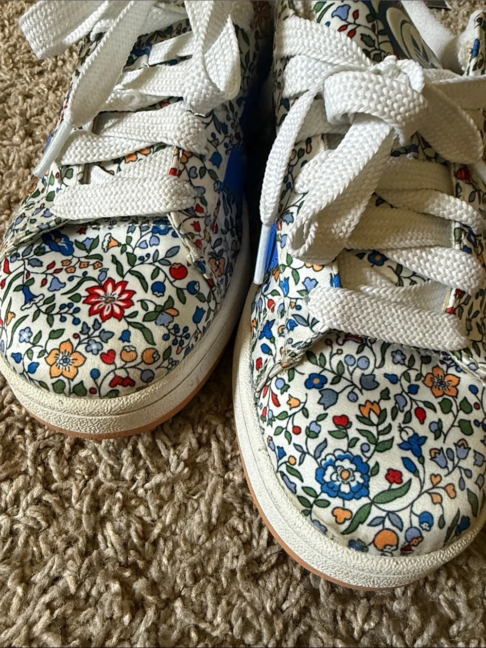 adidas Kids Floral Sneakers in Blue and White with Multicolor Floral Print